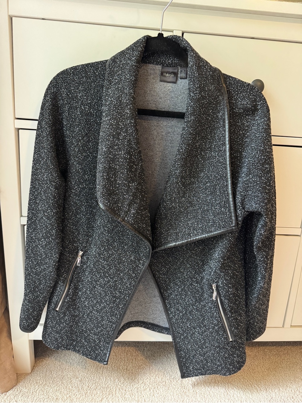 Rafaella Black Heather Open-Front Draped Blazer Jacket